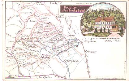 Pohlednice - Okres Jičín - Prachovské skály - Mapa