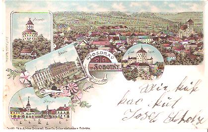 Pohlednice - Okres Jičín - Sobotka - C.p., náměstí, škola aj.