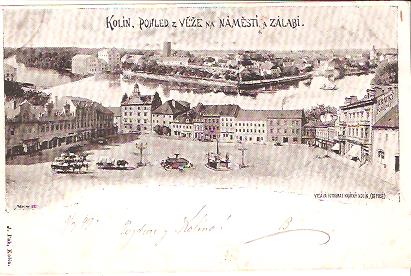 Pohlednice - Okres Kolín - Kolín - Pohled z věže na náměstí a Zálabí