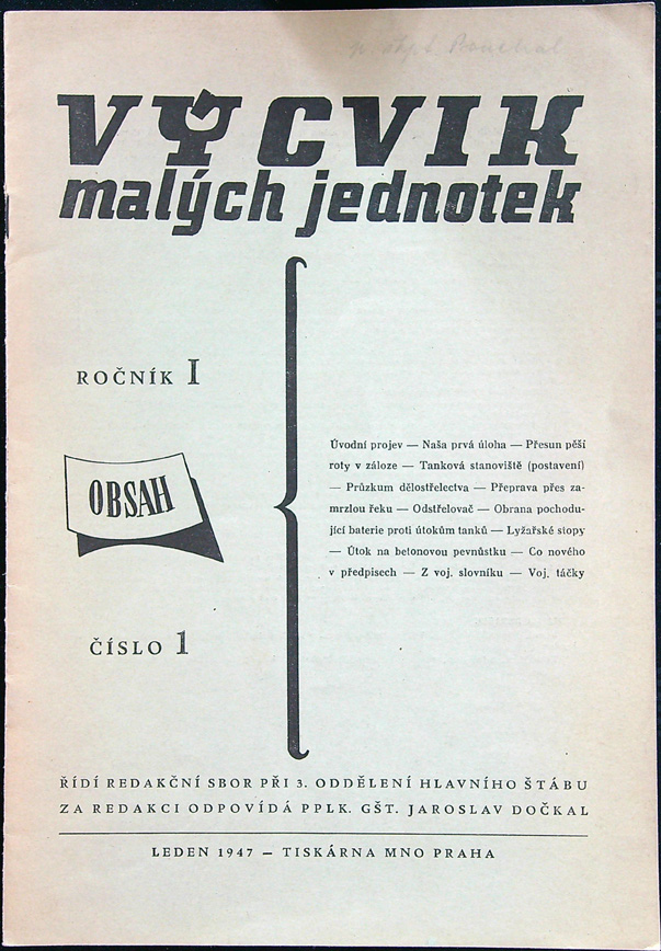 Výcvik malých jednotek - Ročník I.- Číslo 1 - Leden 1947