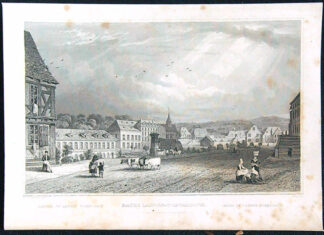 Černobílý mědiryt - Baths Langen - Schwalbach