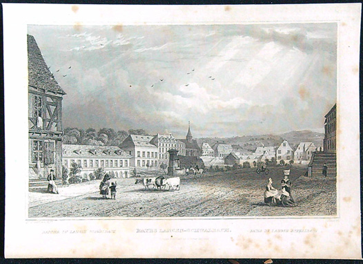 Černobílý mědiryt - Baths Langen - Schwalbach