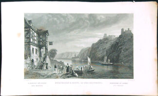 Černobílý mědiryt - Bornhofen & Ruins Of The Brothers .