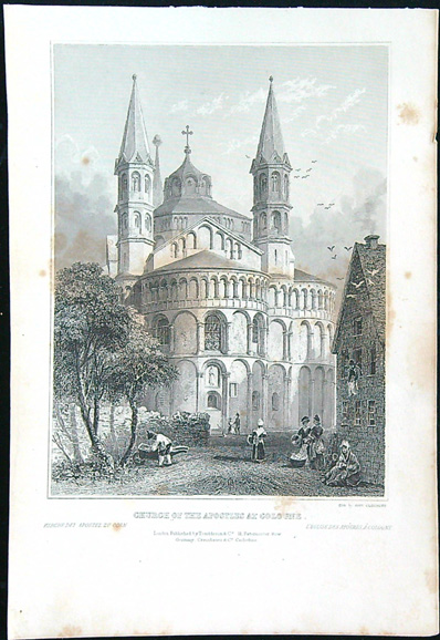 Černobílý mědiryt - Church Of The Apostles At Cologne .