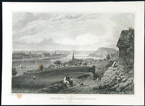 Černobílý mědiryt - Coblentz & Ehrenbreitstein.