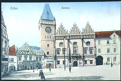 Pohlednice - Okres Tábor - Náměstí - Radnice (Řeznictví, Hostinec, Lidé)