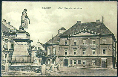 Pohlednice - Okres Tábor - Tábor - Náměstí - Socha Jana Žižky, Občanská záložna