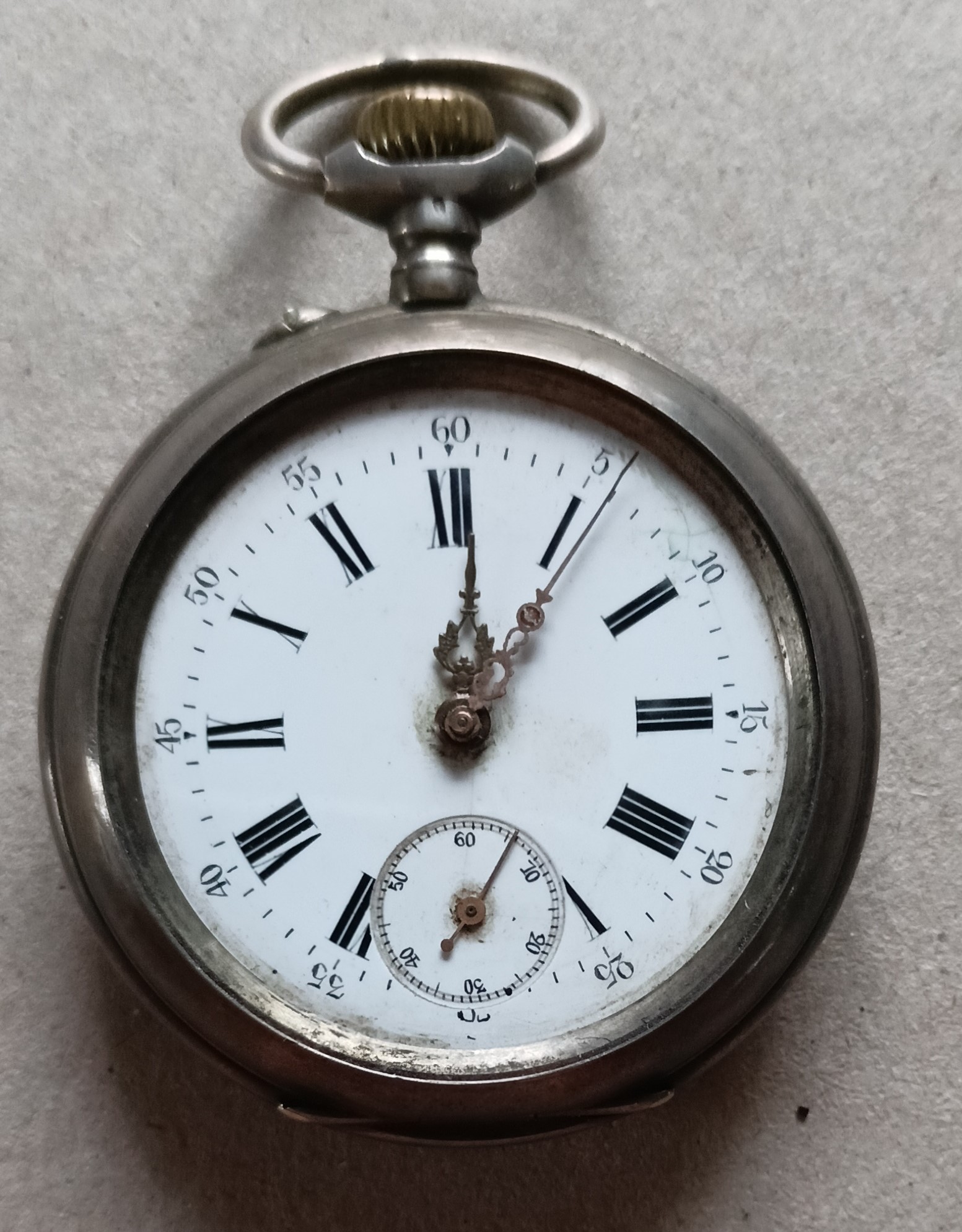 Hodinky - Hodinky Cibule - ANCRE - LIGNE DROITE - 15 RUBIS - STŘÍBRNÉ - Prasklé pero - Nefunkční