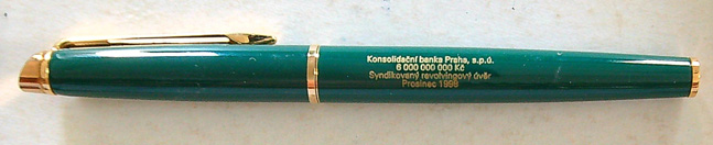 Psací potřeby - Plnící pero - WATERMAN - FRANCE - Na bombičky - S nápisem Konsolidační banka Praha, s.p.ú. atd.