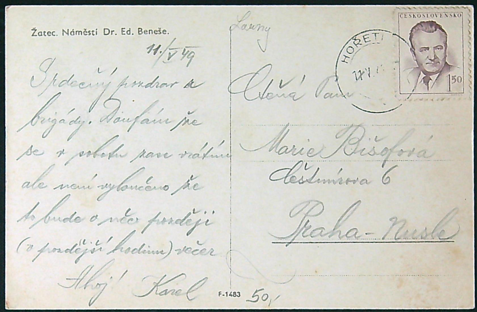 Pohlednice - Okres Louny - Žatec - Náměstí Dr. Ed. Beneše - Obrázek 2