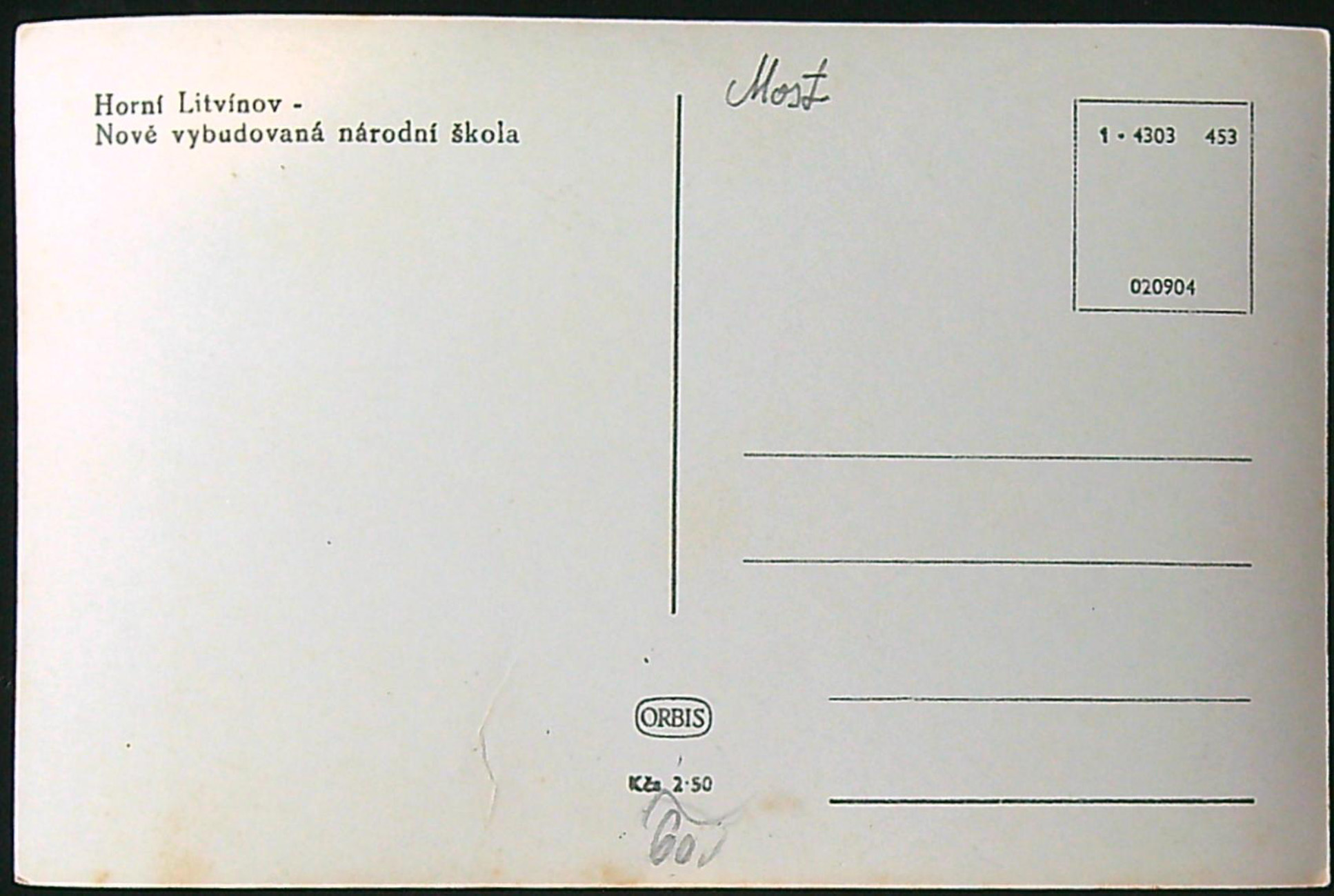 Pohlednice - Okres Most - Horní Litvínov - Nově vybudovaná Národní škola - Obrázek 2