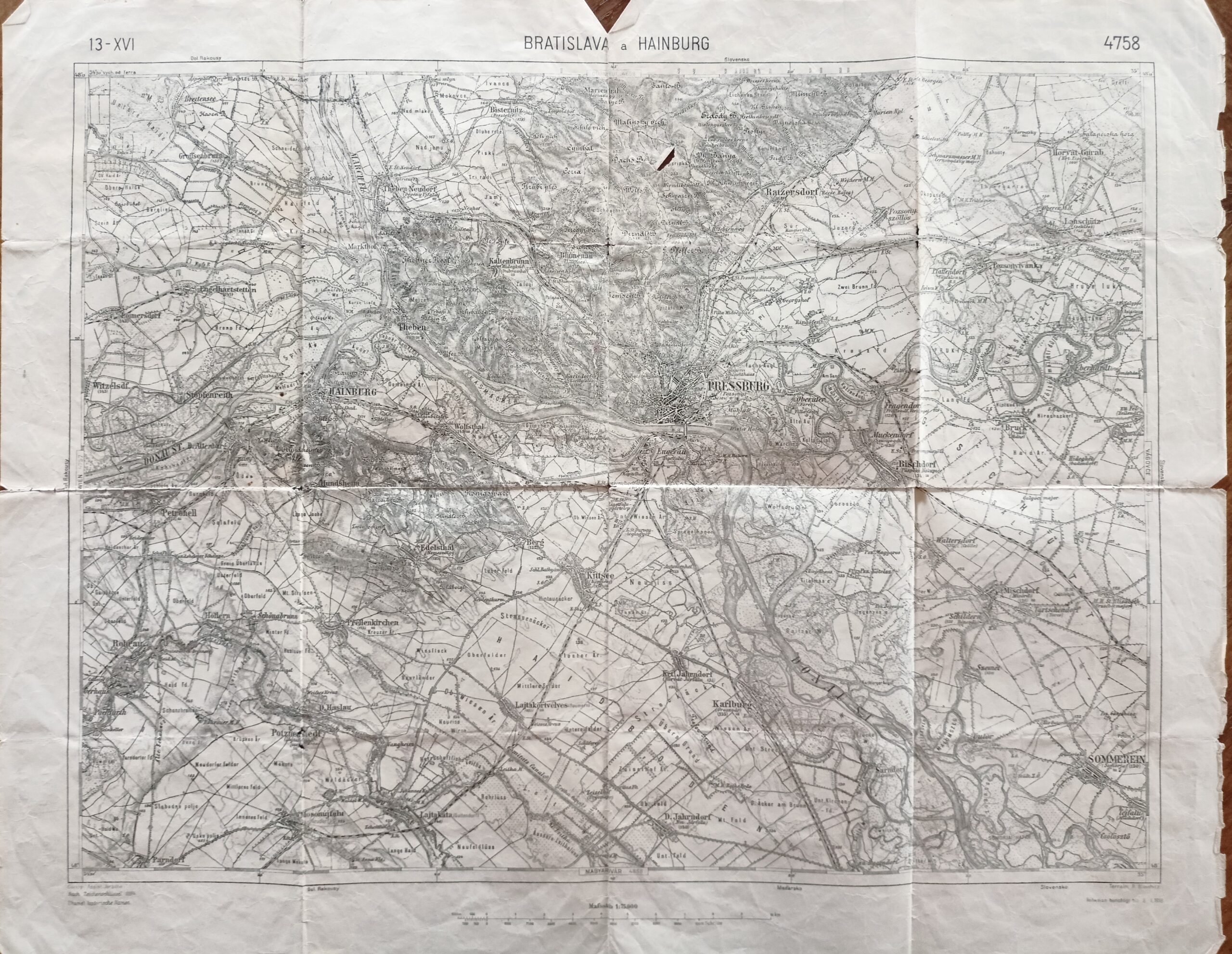 Vojenská mapa - BRATISLAVA (PRESSBURG) a HAINBURG (Rakousko) r. 1894