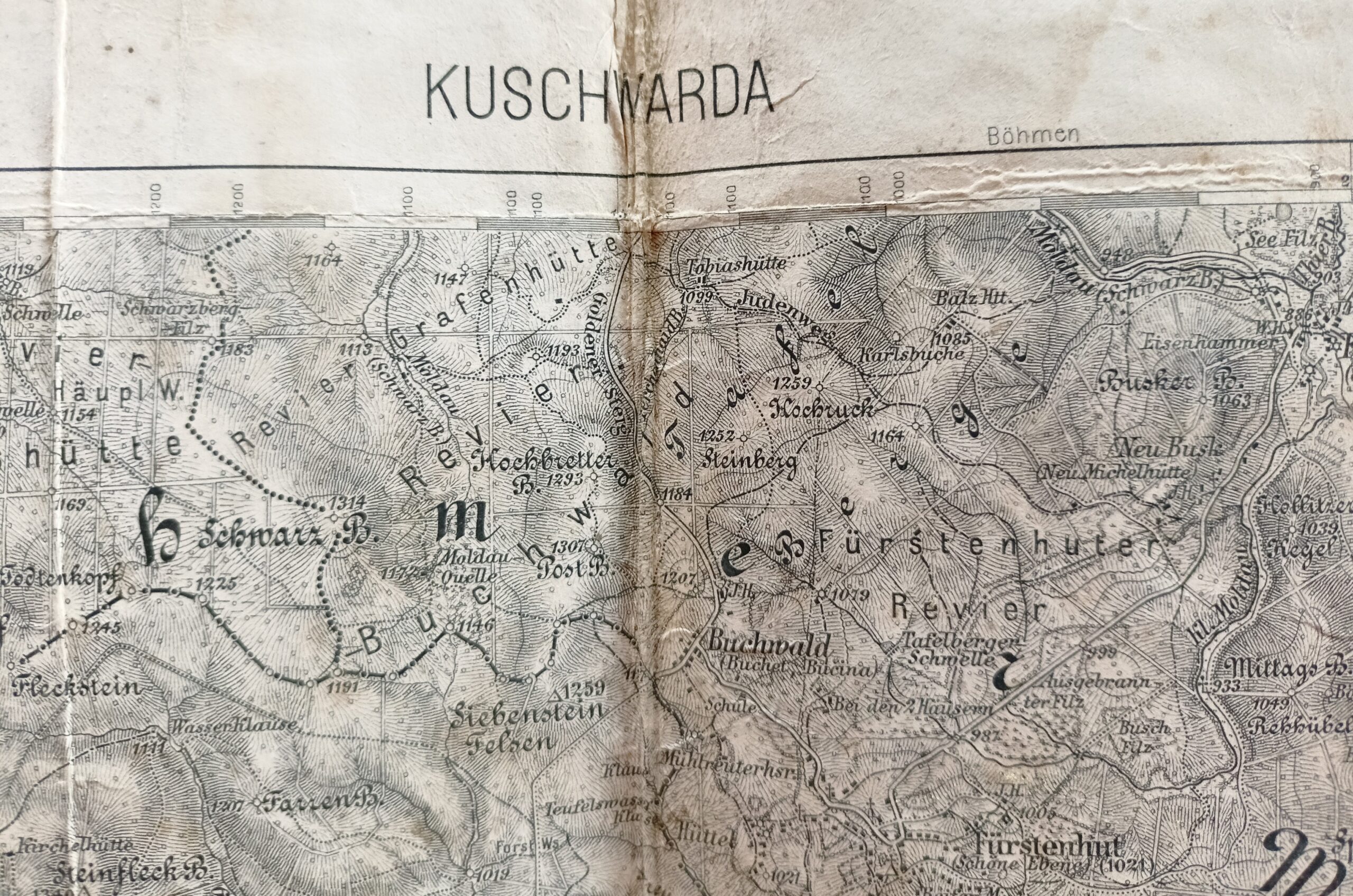 Vojenská mapa - KUSCHWARDA (Kunžvart - Prachatice, Strážný) r. 1882 - Obrázek 2