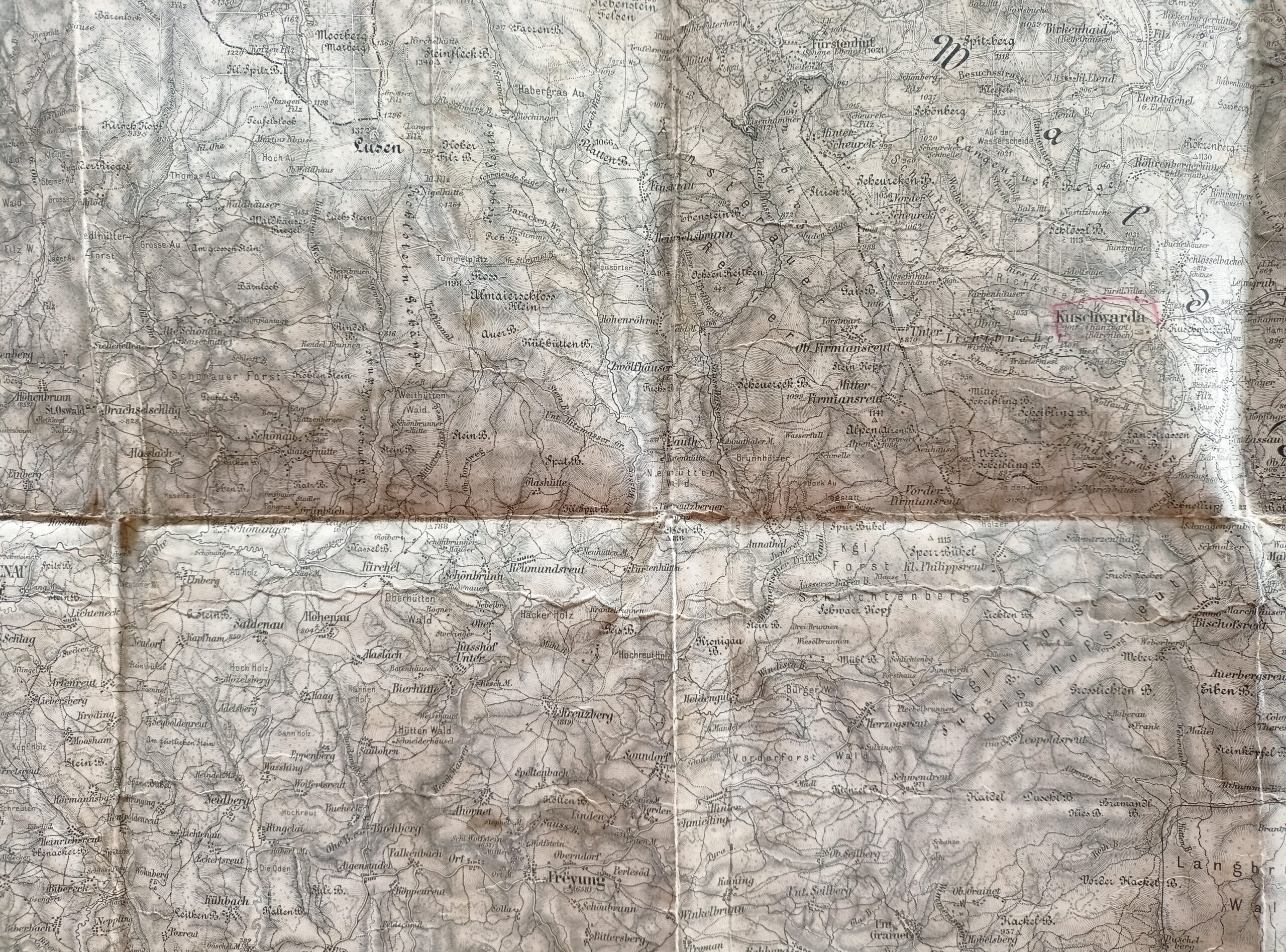 Vojenská mapa - KUSCHWARDA (Kunžvart - Prachatice, Strážný) r. 1882 - Obrázek 7