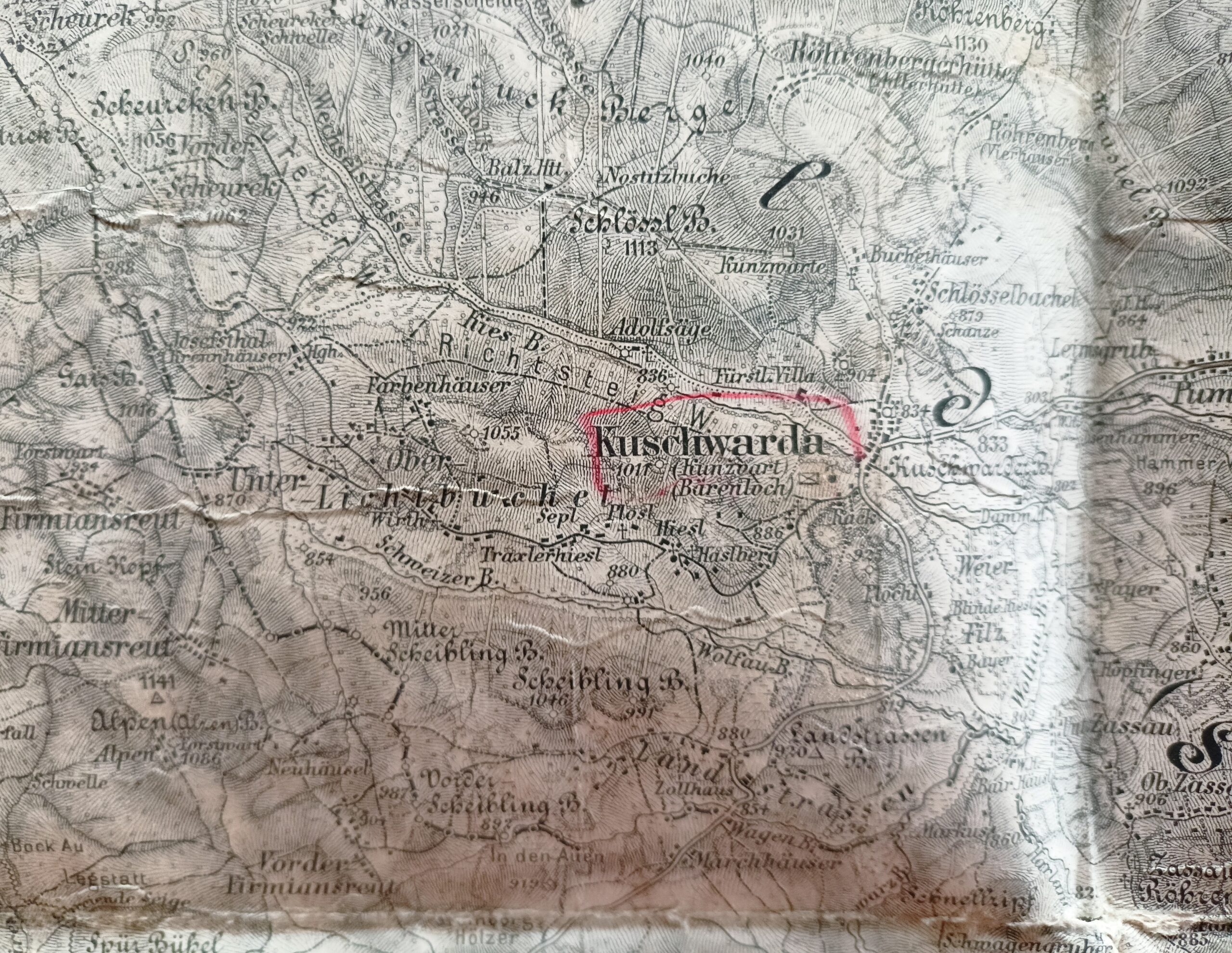 Vojenská mapa - KUSCHWARDA (Kunžvart - Prachatice, Strážný) r. 1882 - Obrázek 8