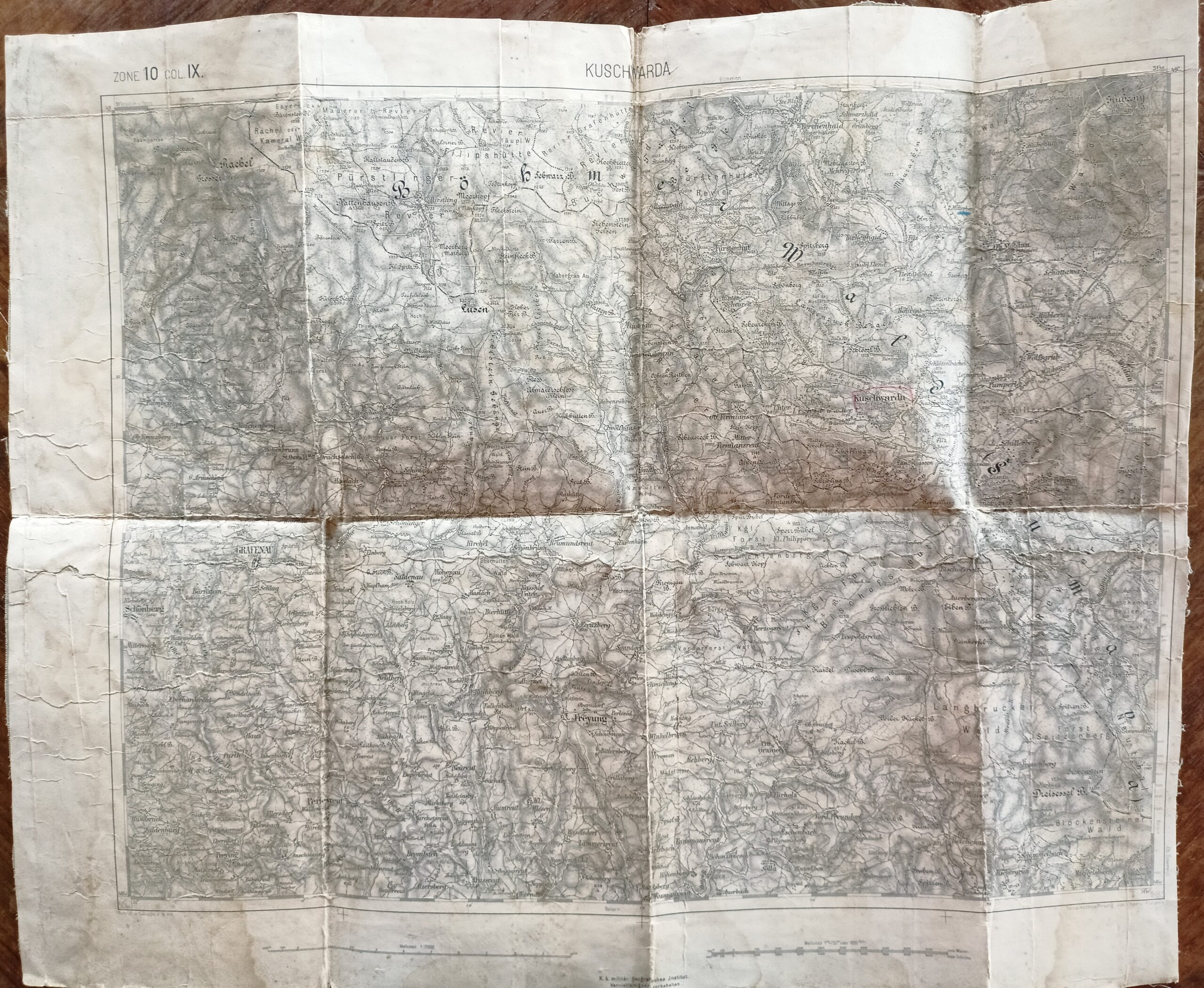 Vojenská mapa - KUSCHWARDA (Kunžvart - Prachatice, Strážný) r. 1882