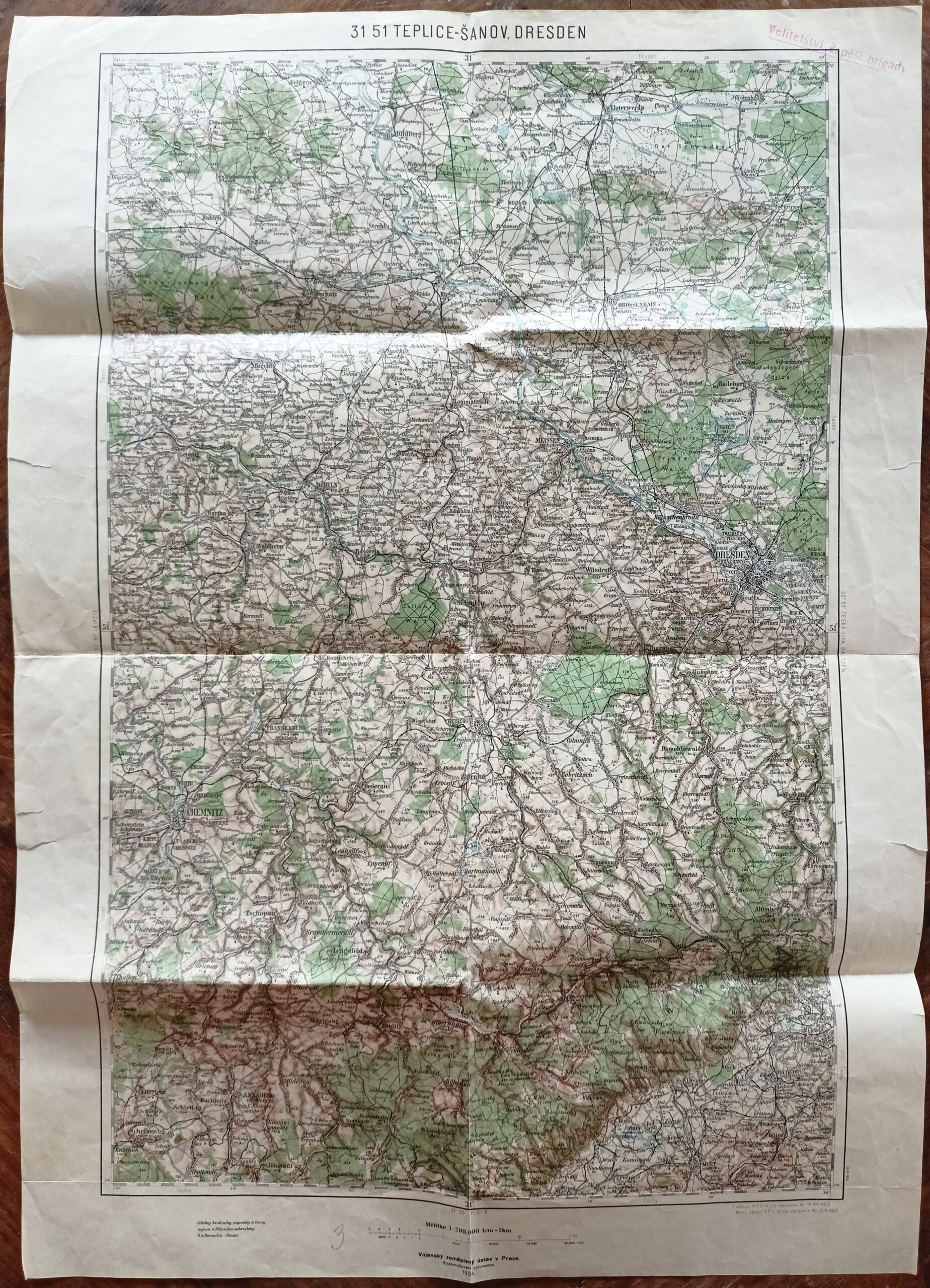 Vojenská mapa - TEPLICE - ŠANOV, DRESDEN r. 1924