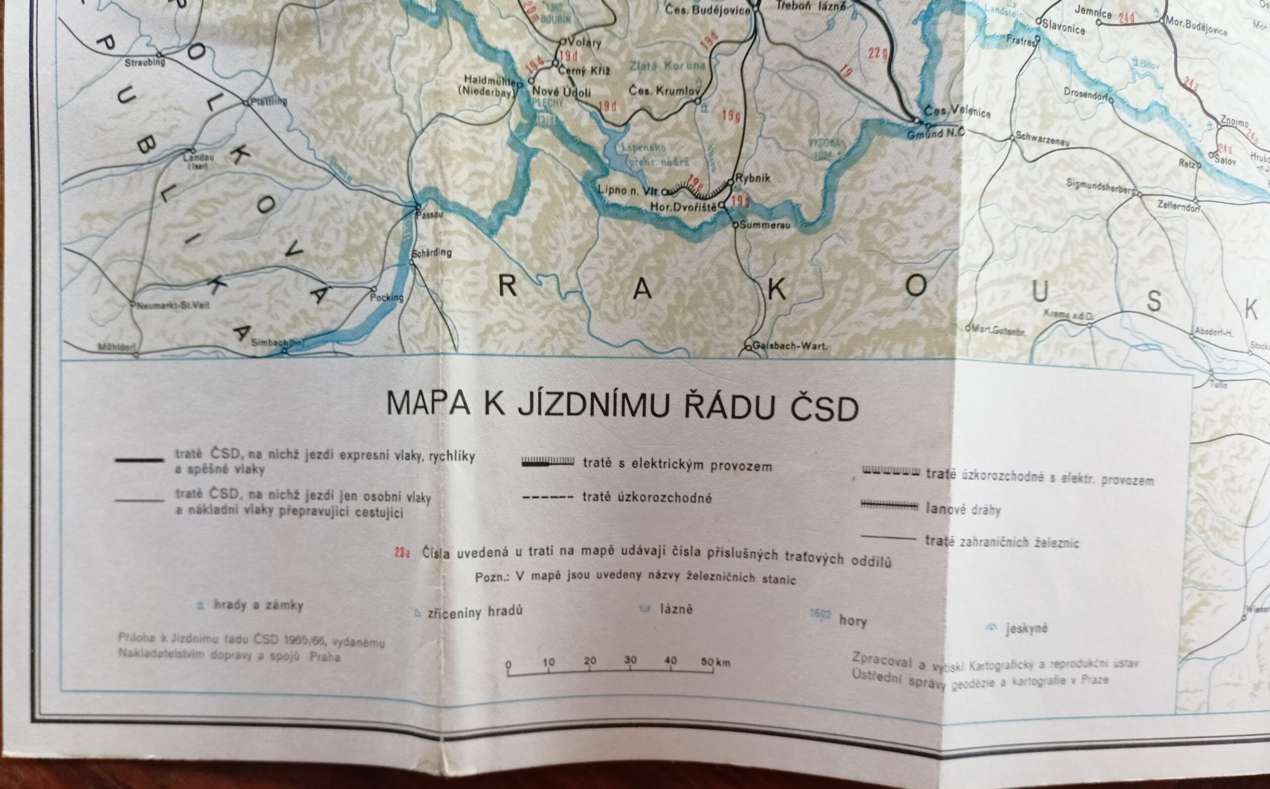 ŽELEZNIČNÍ MAPA - MAPA K JÍZDNÍMU ŘÁDU ČSD r. 1965/1966 - Obrázek 2