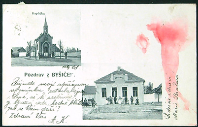 Pohlednice - Okres Nymburk - Byšice - Okénková pohlednice - Dlouhá adresa