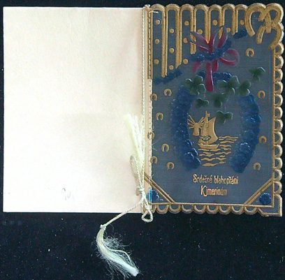 Starý tlačený obrázek - Tlačený barvený plast - Srdečné blahopřání ke jmeninám - Obrázek 3