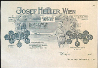 Stará firemní faktura - Josef Heller - Wien - Kunst-Dünger (umělé hnojivo) Chem. Produkte (Chemické produkty)