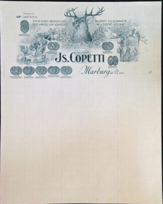 Stará firemní faktura - Js. COPETTI - MARBURG a. D. (Německo) - Vodoznak, průsvitka