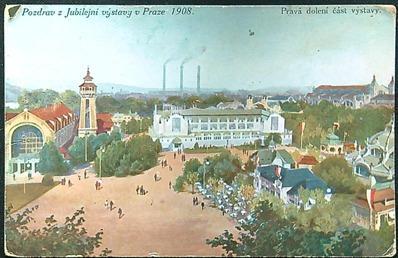 Pohlednice - okr. Praha - Jubilejní výstava 1908 - Pravá dolní část výstavy