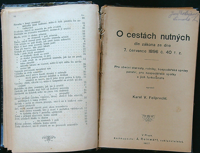 Alois Josef Benč - Právní poměry sousedů k sobě i obci, Follprecht - O cestách nutných, Polní pich, k ochraně majetku polního, Trestní právo obce, Bohuslav - O rušené držbě řízení ve všech rušené držby. - Obrázek 12