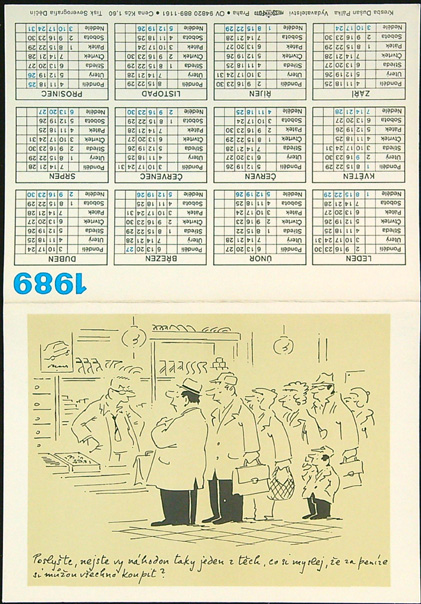 Malý kalendář - Dvoulist - Rok 1989 - Přání - ŠTASTNÝ NOVÝ ROK - Kresba Dušan Pálka (I) - Obrázek 2