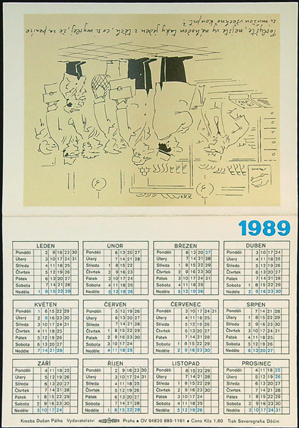 Malý kalendář - Dvoulist - Rok 1989 - Přání - ŠTASTNÝ NOVÝ ROK - Kresba Dušan Pálka (I) - Obrázek 3