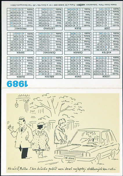 Malý kalendář - Dvoulist - Rok 1989 - Přání - ŠTASTNÝ NOVÝ ROK - Kresba Dušan Pálka (IV) - Obrázek 2