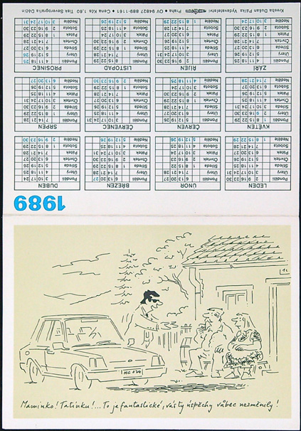Malý kalendář - Dvoulist - Rok 1989 - Přání - ŠTASTNÝ NOVÝ ROK - Kresba Dušan Pálka (V) - Obrázek 2