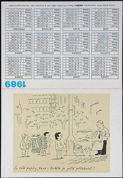 Malý kalendář - Dvoulist - Rok 1989 - Přání - ŠTASTNÝ NOVÝ ROK - Kresba Dušan Pálka (VII) - Obrázek 2