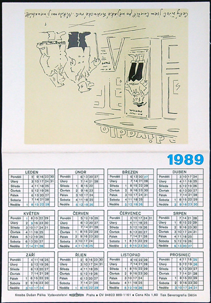 Malý kalendář - Dvoulist - Rok 1989 - Přání - ŠTASTNÝ NOVÝ ROK - Kresba Dušan Pálka (VIII) - Obrázek 3