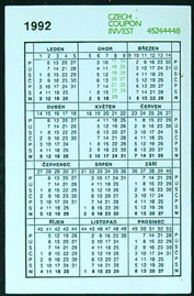 Malý kalendářík - Rok 1992 - CZECH COUPON INVEST - VÁŠ MILIÓNOVÝ FOND - Obrázek 2