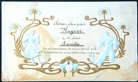 Starožitné přání - ART DECO - Tlačené - PŘÁNÍ K ZASNOUBENÍ