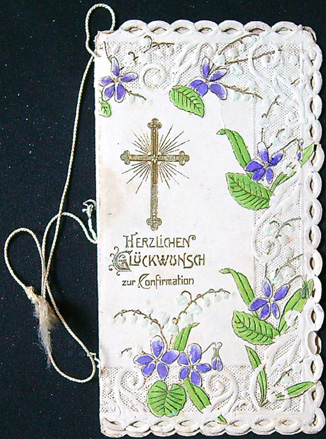 Starožitné přání - Dvoulist - Tlačený - Krajka - Gratulace (V Němčině)