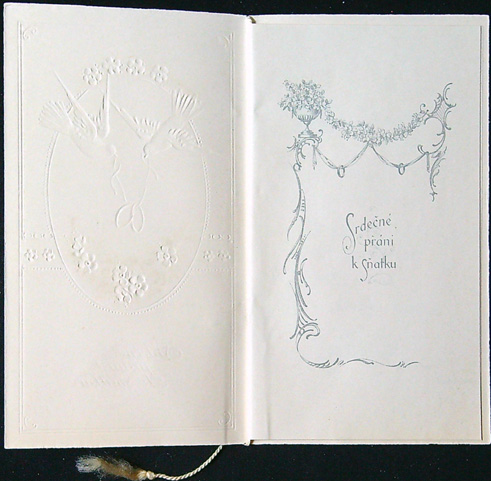 Starožitné přání - Dvoulist + přání vložené uvnitř - Tlačené - Srdečné přání k sňatku - Obrázek 2