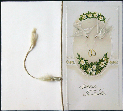 Starožitné přání - Dvoulist + přání vložené uvnitř - Tlačené - Srdečné přání k sňatku - Obrázek 5