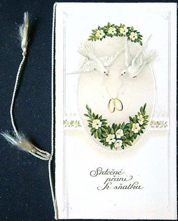 Starožitné přání - Dvoulist + přání vložené uvnitř - Tlačené - Srdečné přání k sňatku