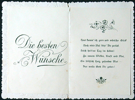 Starožitné přání - Dvoulist + přání vložené uvnitř - Tlačený - Přání v Němčině - Obrázek 3