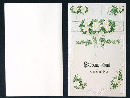 Starožitné přání - Dvoulist + přání vložené uvnitř - Tlačený - SRDEČNÉ PŘÁNÍ k sňatku - Obrázek 7