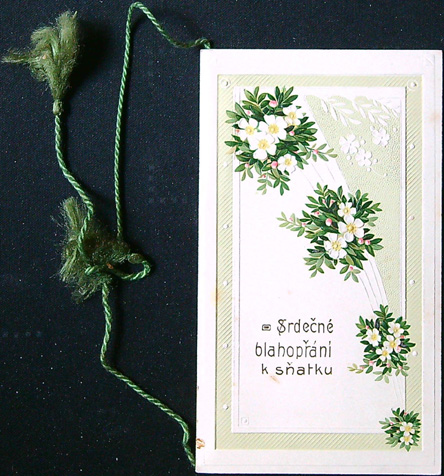 Starožitné přání - Dvoulist + přání vložené uvnitř - Tlačený - Srdečné blahopřání k sňatku