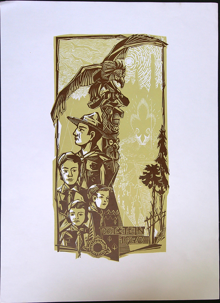 Grafika - Litografie - Autor nezjištěn - Skautský motiv - Potštejn 1970