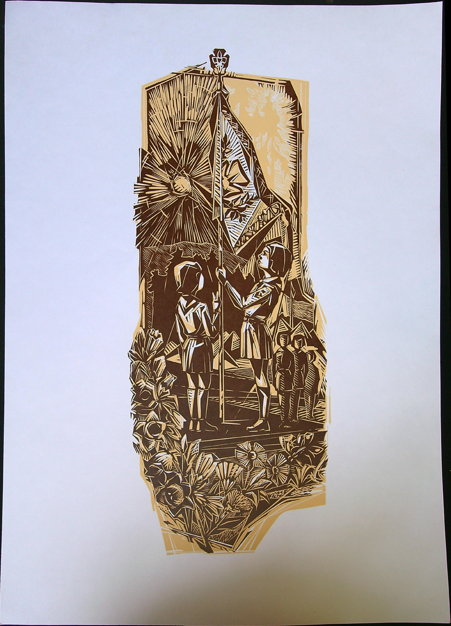 Grafika - Litografie - Autor nezjištěn - Skautský motiv - Vlajka