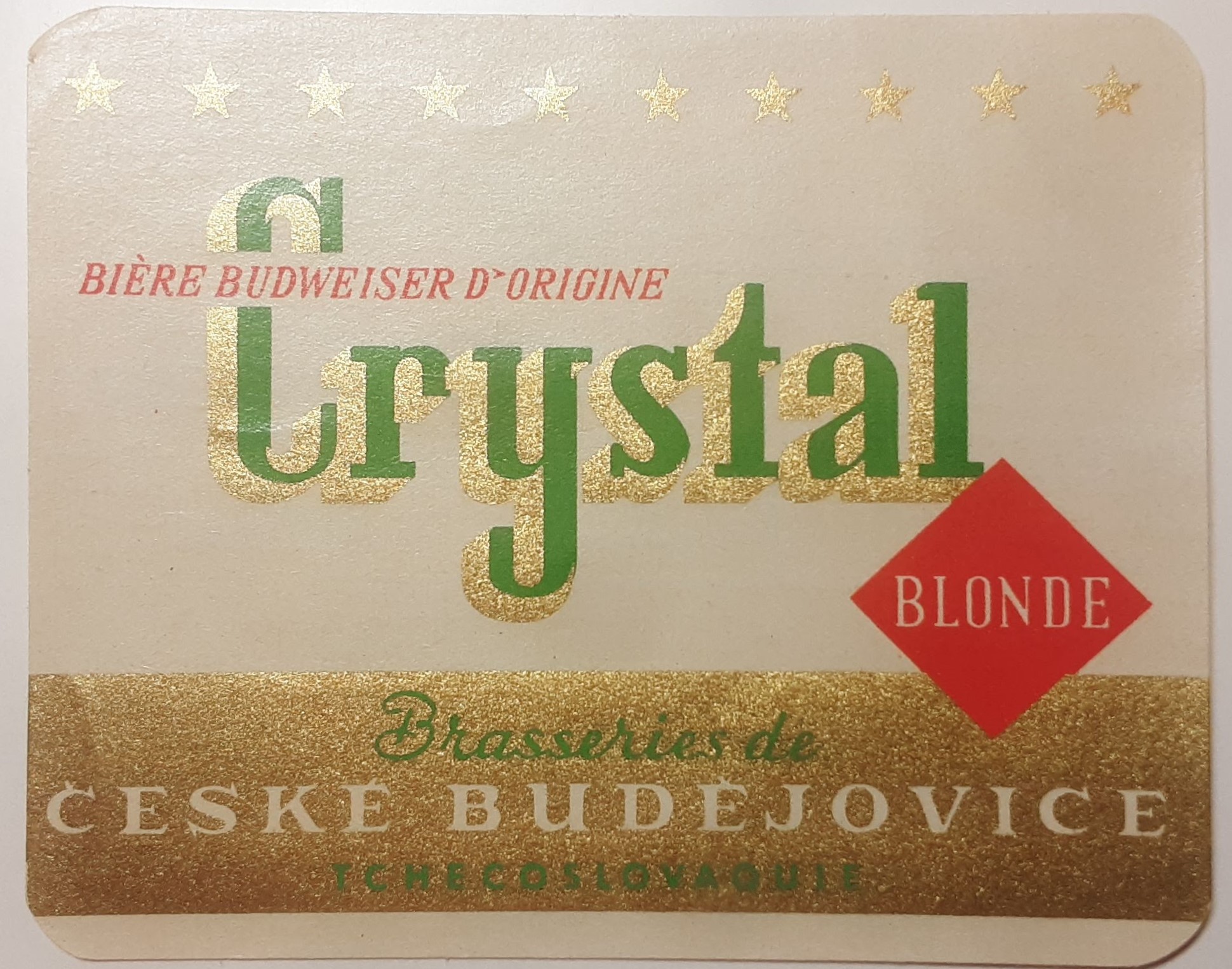 Etiketa - Pivo - ČESKÉ BUDĚJOVICE - TCHÉCOSLOVAQUIE - BIÉRE BUDWEISER D´ORIGINE - CRYSTAL BLONDE (V)