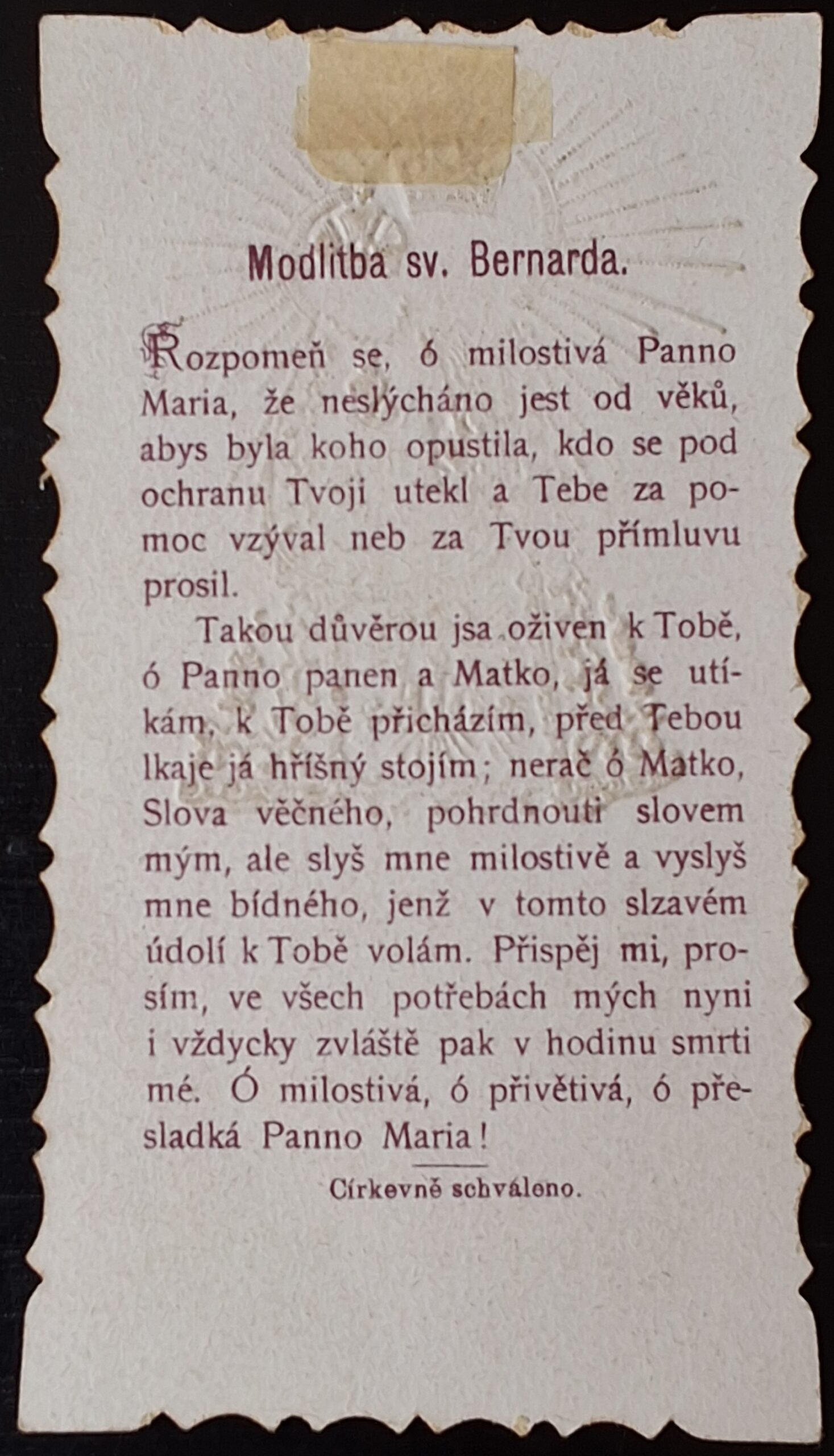 Svatý obrázek - BLAHOSL. P. MARIA NA SV. HOŘE. + MODLITBA SV. BERNARDA. - Obrázek 2