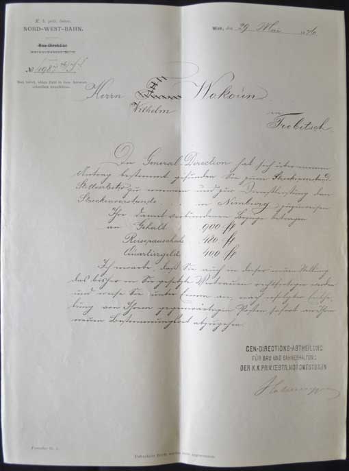 Dokument - Ostatní - K.k.Priv.Oesterr Nordwestbahn 1876 , železnice, výměr