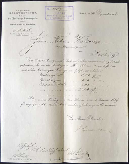 Dokument - Ostatní - K.k.Priv.Oesterr Nordwestbahn 1888 , železnice, výměr