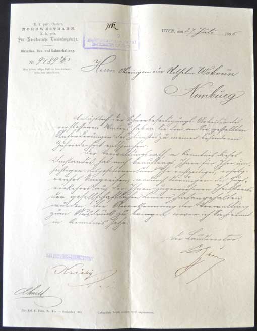 Dokument - Ostatní - K.k.Priv.Oesterr Nordwestbahn 1895 , železnice